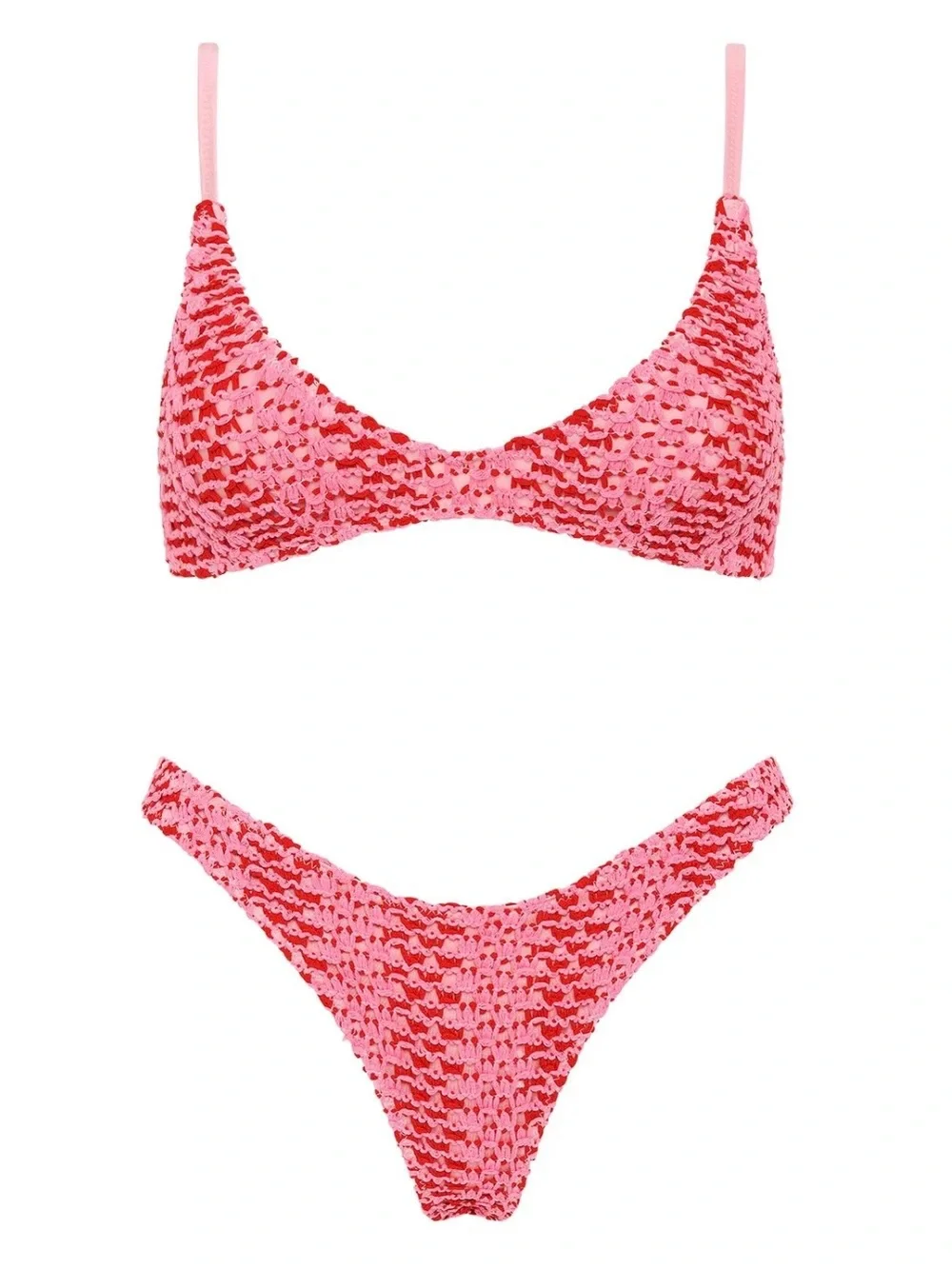 TRIANGL Pink Crochet Bikini Set – Small Top & Medium Bottom – Y2K Swimwear